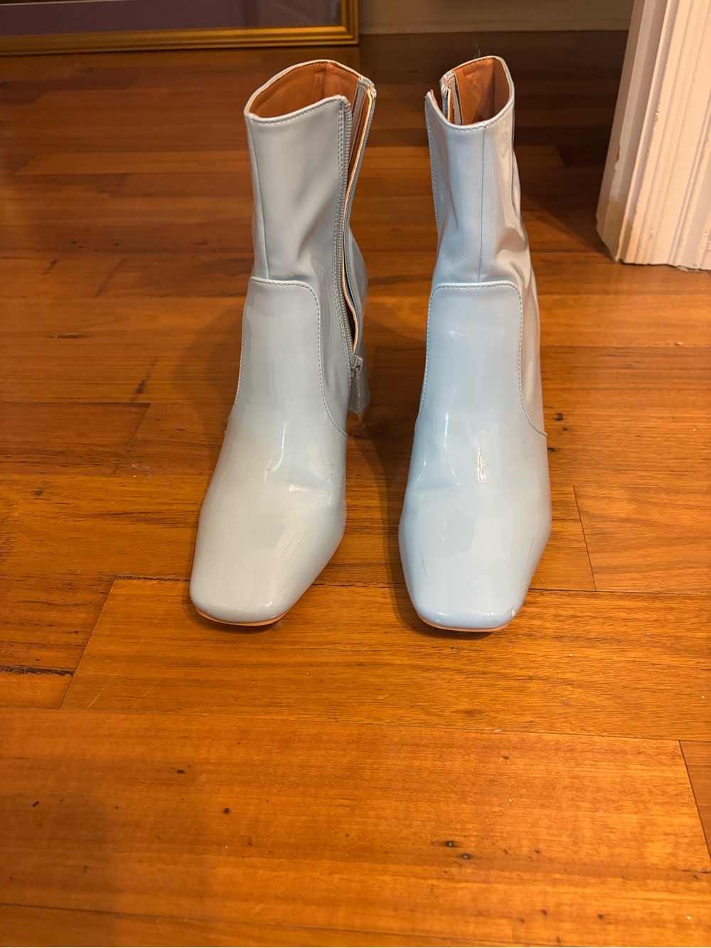 BEAST FASHION Light Blue Patent Ankle Boots